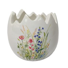 Kerámia tojásstartó virágmintával, fehér 8,3 cm