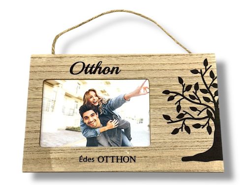 Fa aksztós képkeret - Édes otthon felirattal -25x16cm