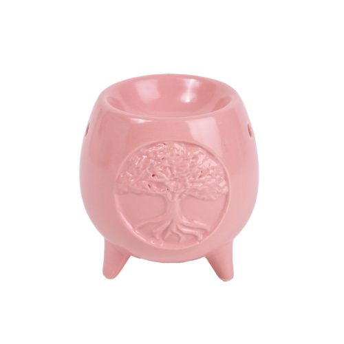 Kerámia olajmécses gömb alakú 4 lábbal fa mintás rózsaszín 9,5x10 cm