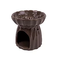 Kerámia olajmécses bordázott sötétbarna 11,5 cm
