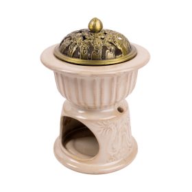 Kerámia olajmécses fém tetővel krém 10,2x13 cm 