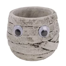   Halloween beton kaspó múmia mintával és mozgó szemekkel 12,5 cm – szürke