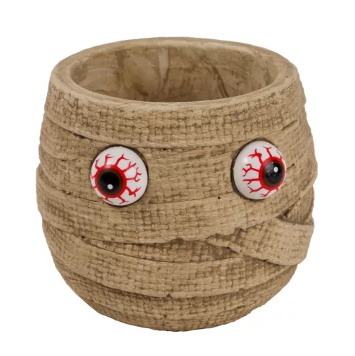 Halloween beton kaspó múmia véreres szemekkel 12,5 cm – barna