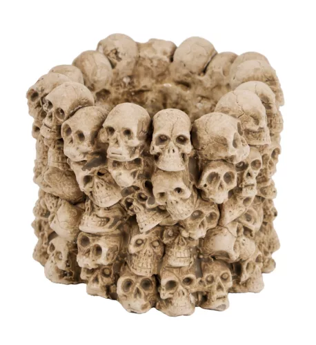 Halloween beton kaspó koponya mintával 9 × 9 × 7 cm – barna