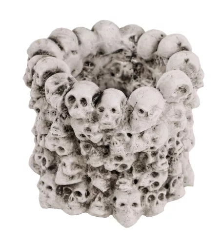 Halloween beton kaspó koponya mintával 9 × 9 × 7 cm – szürke