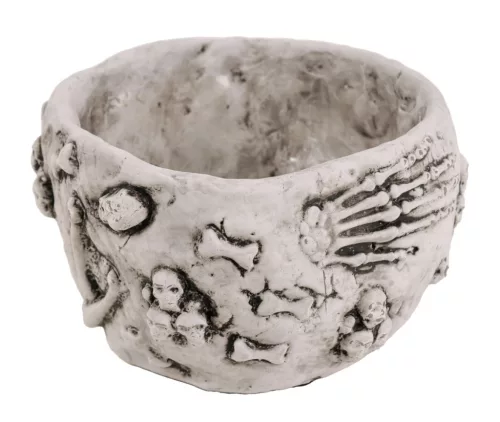 Halloween beton kaspó csontváz mintával 13,5 cm – szürke