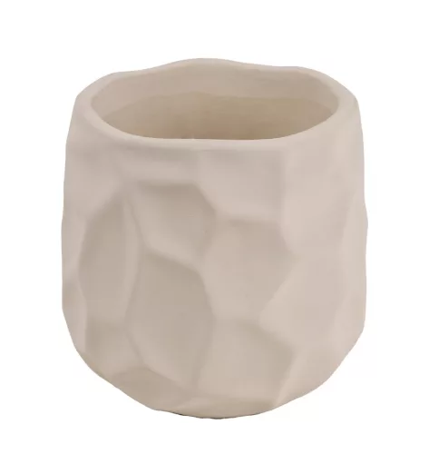 Beton kaspó modern horpadt mintával 13,5 × 13 cm – krém