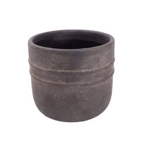  Kerek beton kaspó fekete 14×12,5 cm – 2 vonalas, rusztikus