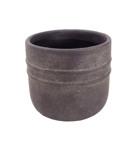 Kerek beton kaspó fekete 14×12,5 cm – 2 vonalas, rusztikus