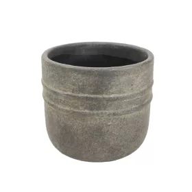  Kerek beton kaspó fekete 10×9,5 cm – 2 vonalas, rusztikus