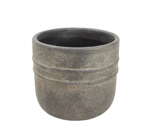 Kerek beton kaspó fekete 10×9,5 cm – 2 vonalas, rusztikus