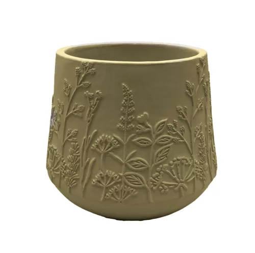 Beton kaspó réti virág mintával 15 x 13 cm – Zöld