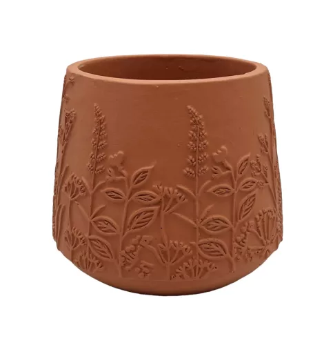 Beton kaspó réti virág mintával 13 x 11 cm – Terrakotta