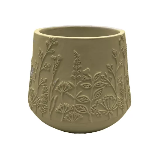 Beton kaspó réti virág mintával 13 x 11 cm – Zöld
