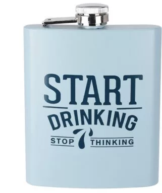 Laposüveg rozsamenetes világoskék színű "Start drinking stop thinking" felirattal 270 ml 