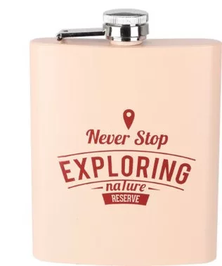 Laposüveg rozsamenetes bézs színű "Never stop exploring nature" felirattal 270 ml 