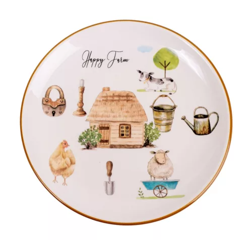 Kerámia tányér Happy Farm mintás 21 cm