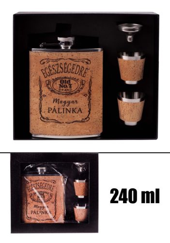 Laposüveg díszdobozban 2 pohárral és tölcsérrel – Egészségedre, Magyar Pálinka 240 ml