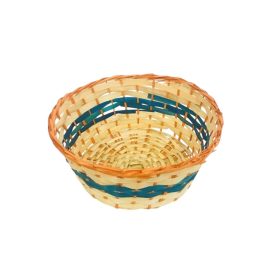 Bambusz kosár kerek narancs-kék csíkos 21cm
