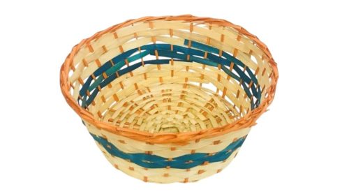 Bambusz kosár kerek narancs-kék csíkos 21cm