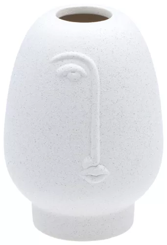 Modern dekor kerámia váza absztrakt arc mintával fehér 12x12x17cm
