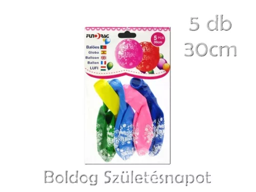 Lufi Boldog Születésnapot színes 5db 30cm