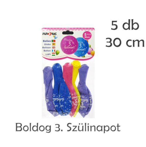Lufi latex 5db 30 cm Boldog születésnapot szines 3-as