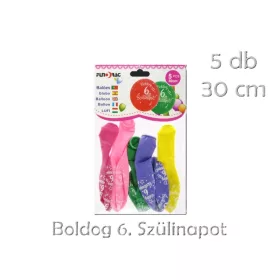 Lufi latex 5 db 30 cm szines Boldog szülinapot 6-os