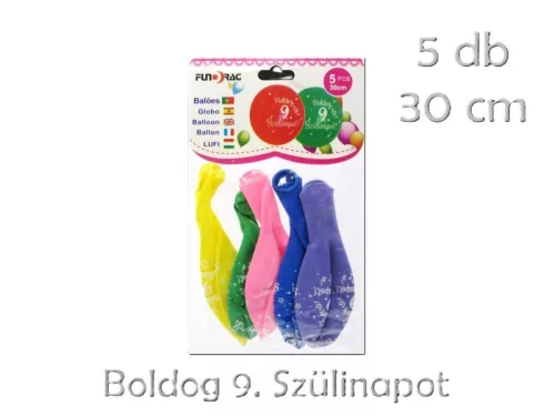 Lufi latex 5 db 30 cm  Boldog Születésnapot 9-es