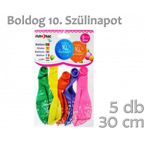 Lufi latex 5db 30cm Boldog születésnapot színes 10-es