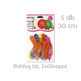 Lufi Boldog 50. Szülinapot színes 5db 30cm