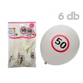 Latex lufi fehér 50-es szülinapos, 30 cm  6db /cs. 