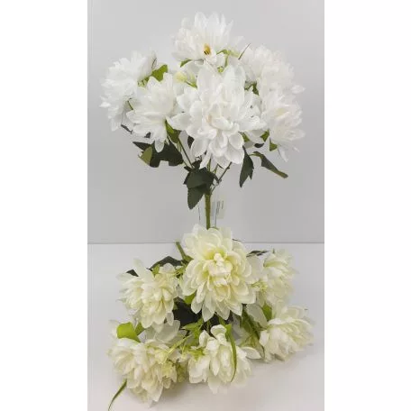 Selyem 7 ágú dália csokor fehér/krém  37cm
