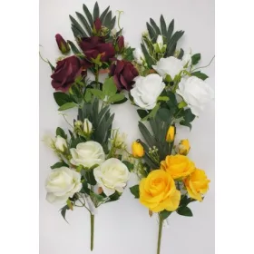  Selyem 7 ágú féloldalas rózsa/rózsabimbó csokor  több színből választható/db 36cm