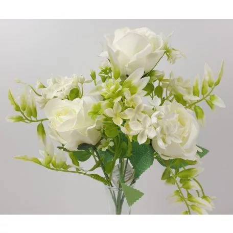 Élethű 7 ágú mini rózsa csokor 34cm krém