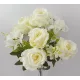 Élethű selyem 12 ágú rózsa és hortenzia csokor krém 52cm