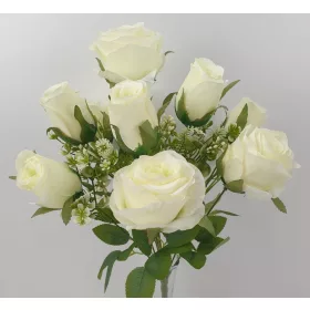 Élethű selyem 10 ágú rózsabimbó csokor krém 46cm