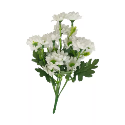 Élethű selyem 7 ágú margaréta csokor krém  33cm