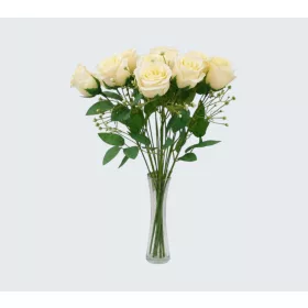 Élethű selyem 18 ágú rózsabimbó csokor krém 42cm