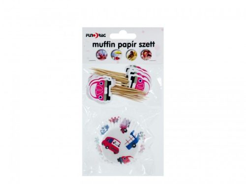 Muffin papír szett autó + beszúrók