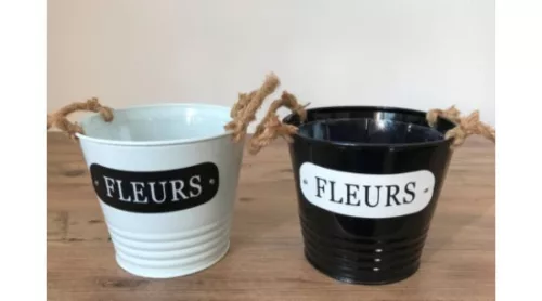 Bádog kaspó fekete-fehér kerek