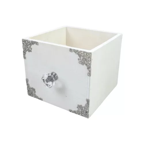 Dekorláda fehér kocka gombbal 13x13x11cm