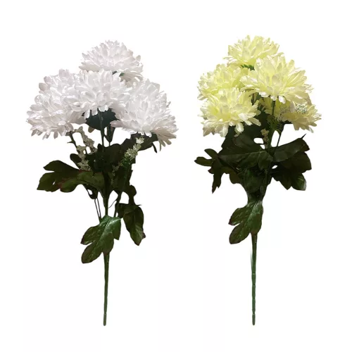 Élethű selyem szatén 7 ágú krizantém csokor 2 színben/db 35cm