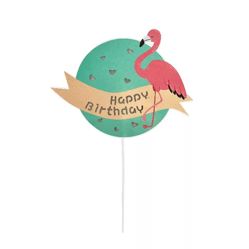 Dekoráció pálcás flamingó Happy Birthday LED-es 15,5cm