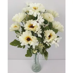 Élethű selyem 12 ágú margaréta csokor krém 37cm