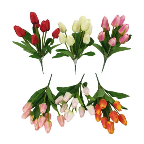 Élethű selyemvirág tulipán csokor 9 ágú, több színben választható/db