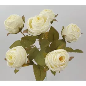 Élethű selyem 6 ágú rózsacsokor krém 30cm