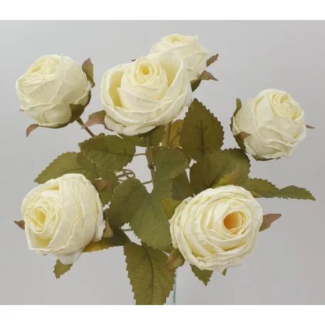Élethű selyem 6 ágú rózsacsokor krém 30cm