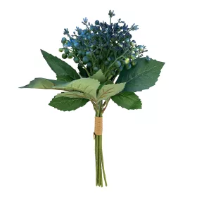 Élethű selyemvirág 7ágú bogyós csokor kék 30cm
