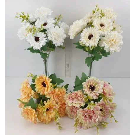 Élethű selyem 9 ágú dália és gerbera csokor vegyes színekben/db 44cm választható